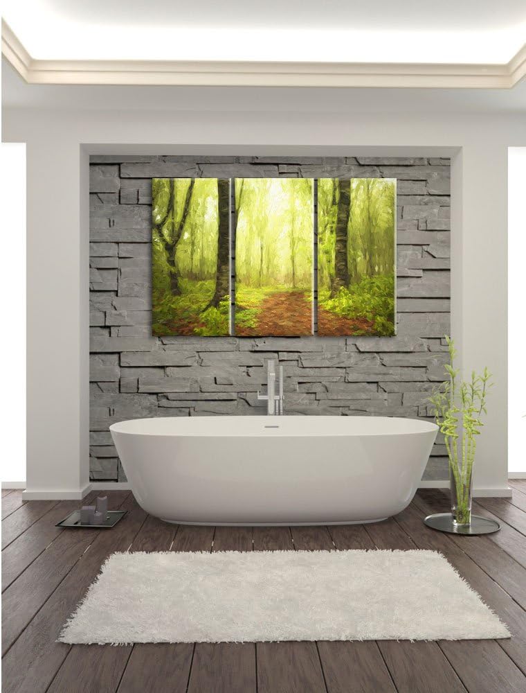 Pixxprint Sonniger Weg im atemberaubenden Wald Pinsel Effekt 3-Teiler Leinwandbild 120x80 Bild auf L