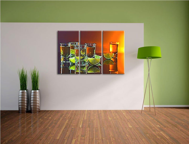 viele Tequila Shots3-Teiler Leinwandbild 120x80 Bild auf Leinwand, XXL riesige Bilder fertig gerahmt