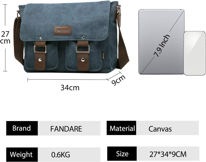 FANDARE Leinwand Messenger Bag Umhängetasche 7.9 inch iPad Tasche Schultertasche Unisex Segeltuch Ta