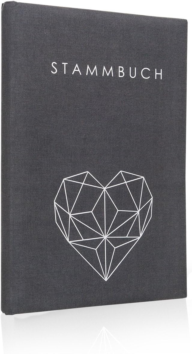 Hochzeitideal - Stammbuch der Familie Geometric grau 21,0 cm x 15,0 cm - Buchbinderleinen Stammbuch