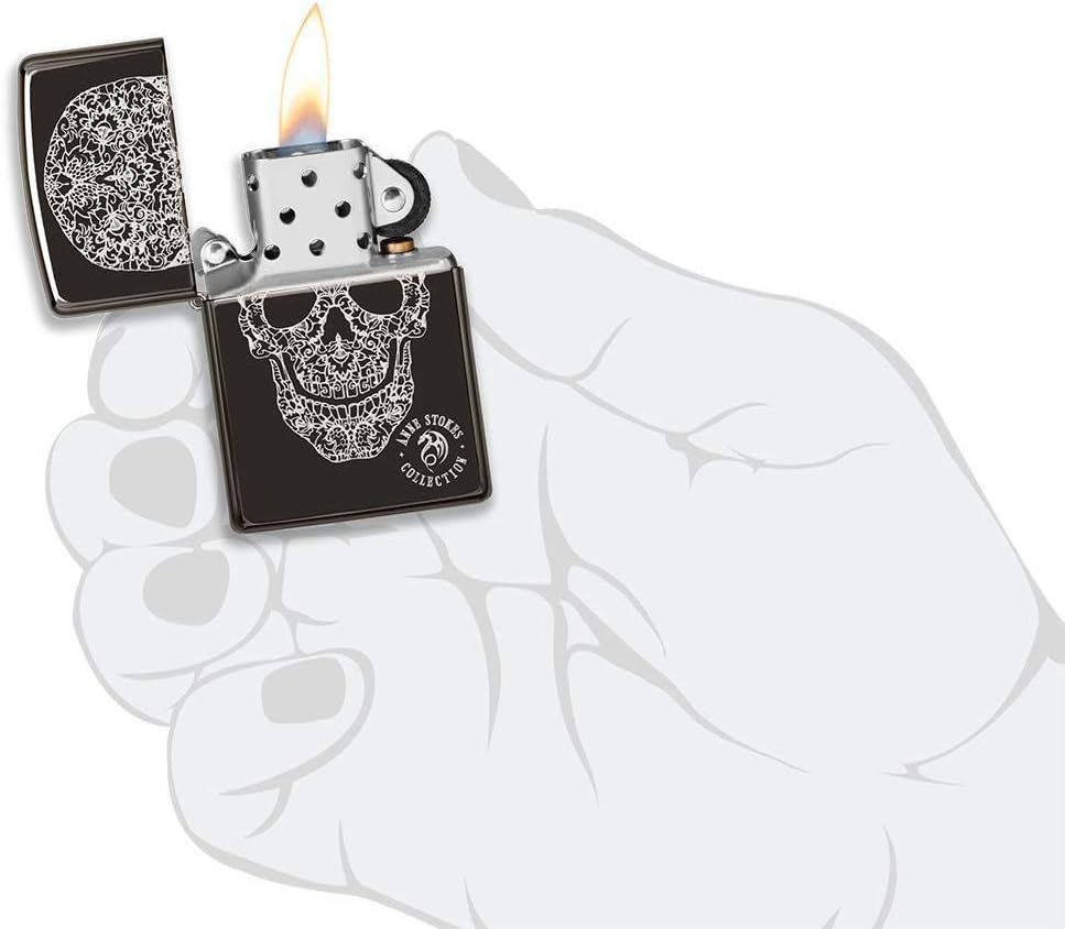 Zippo 49143 24756 Anne Stokes Collection Farbig Anne Stokes High Polish Black Fancy Skull, Farbig An