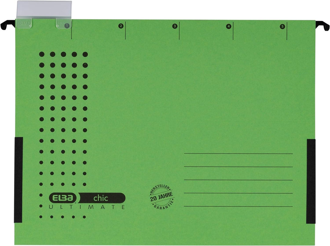 ELBA Hängetasche chic für A4, aus Karton, mit Leinenfröschen, grün, 25er Pack Hängetaschen grün 25 S