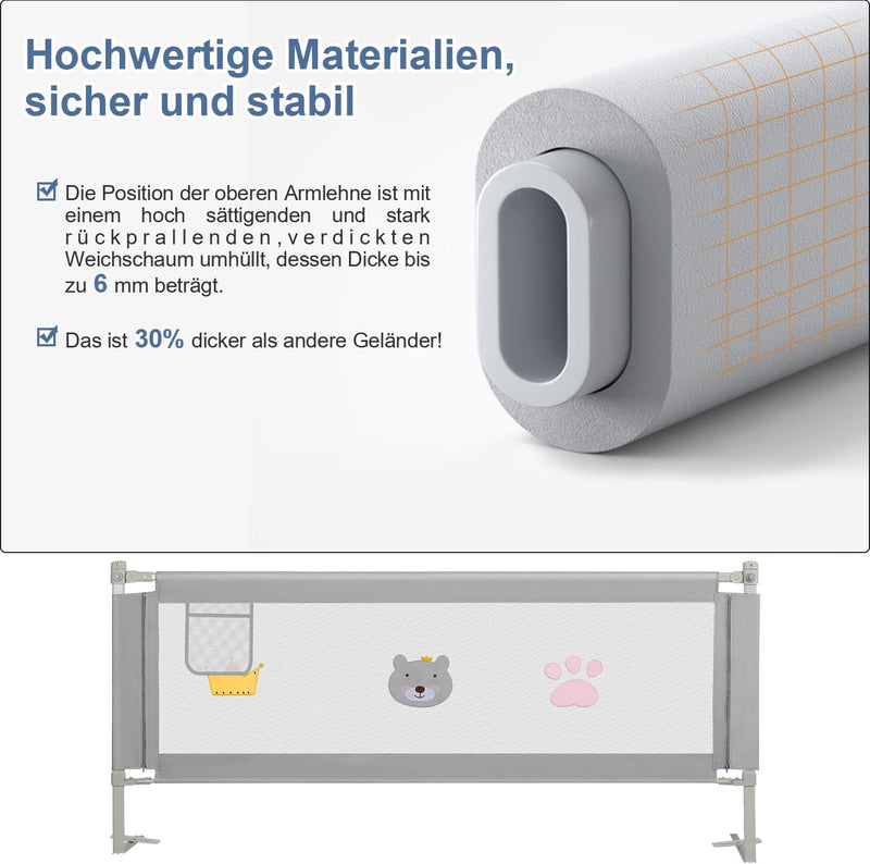 Vigevee 180 cm Kinder bettgitter, Bettschutzgitter Höhenverstellbar, Rausfallschutz Bett für Kinder,