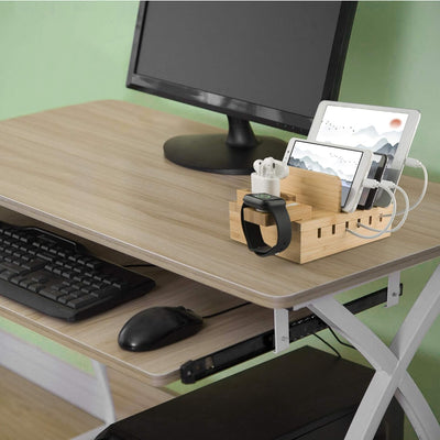 TechDot Handy USB Ladestation Bambus Ladestation Mehrere Geräte 5 Port USB Multi Ladestation Bamboo