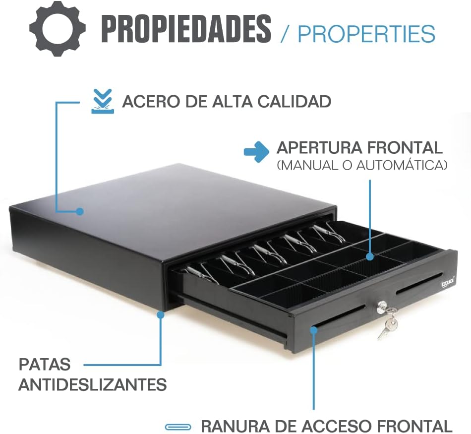 iggual - Geldkassette Abschliessbar IRON - 70 | Kassenschublade mit automatischer oder manueller Öff