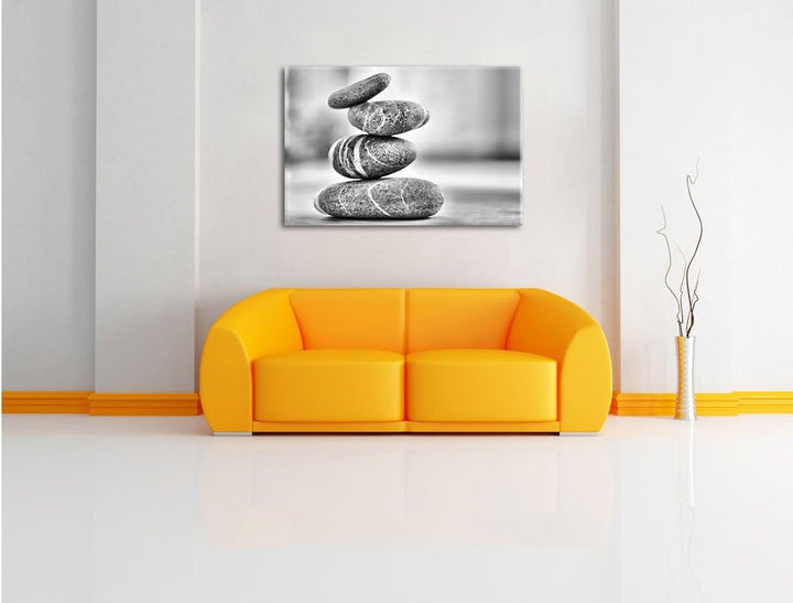 Monocrome, Zen Steinturm , Format: 100x70 auf Leinwand, XXL riesige Bilder fertig gerahmt mit Keilra