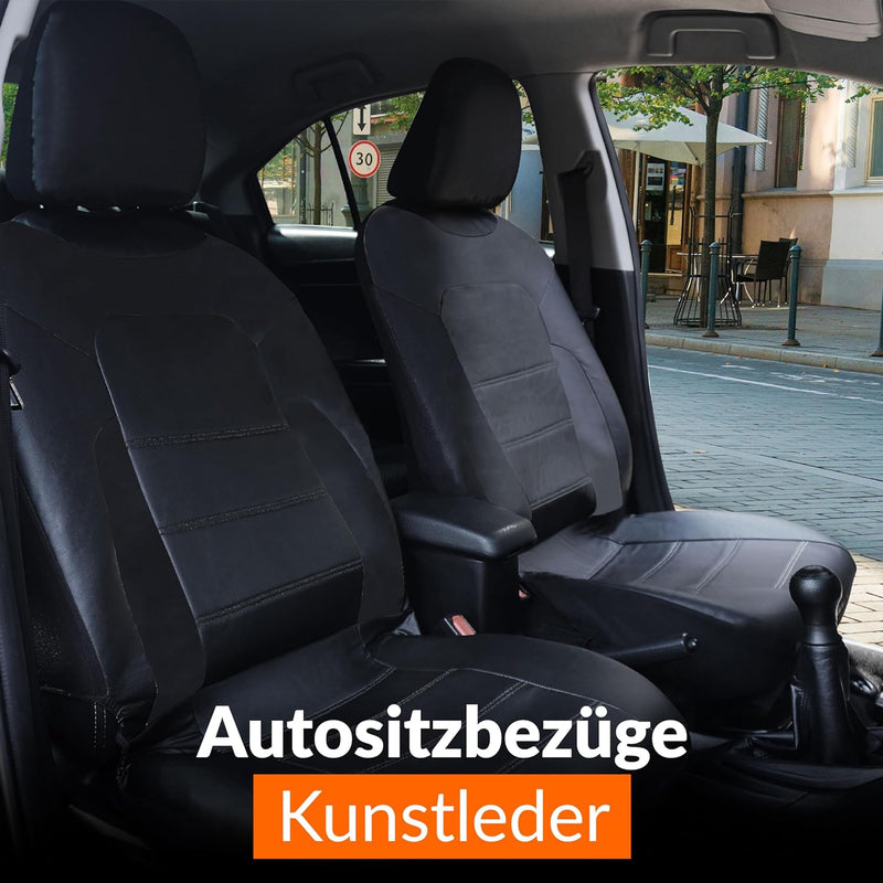 Upgrade4cars Auto-Sitzbezüge Vordersitze | Kunst-Leder Schonbezüge Set Universal Schwarz | Auto-Zube