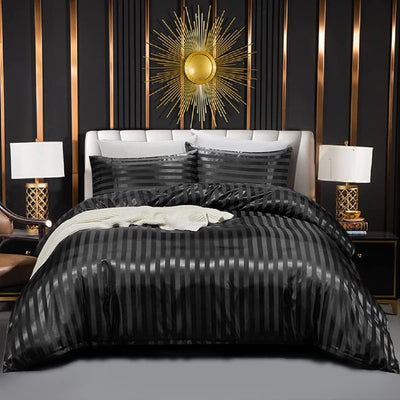 Satin Bettwäsche Set 200x220 Glänzend Glanzsatin Gestreifte Schwarze Bettwäsche Set Sommer Glatt Sei