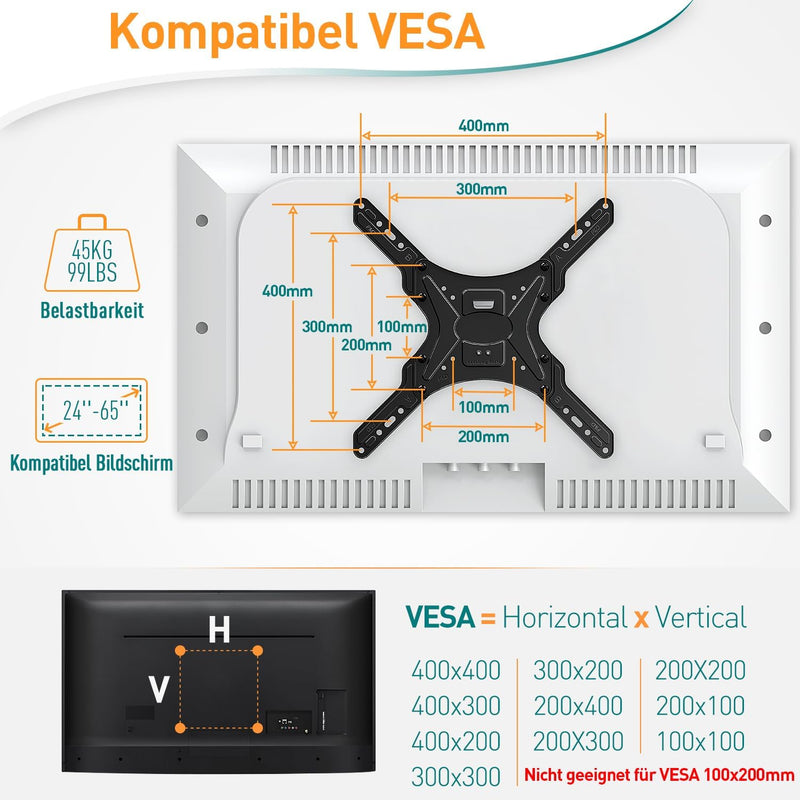 ELIVED TV Deckenhalterung für die meisten 24-65 Zoll Flach & Curved Fernseher bis zu 45KG, max. VESA