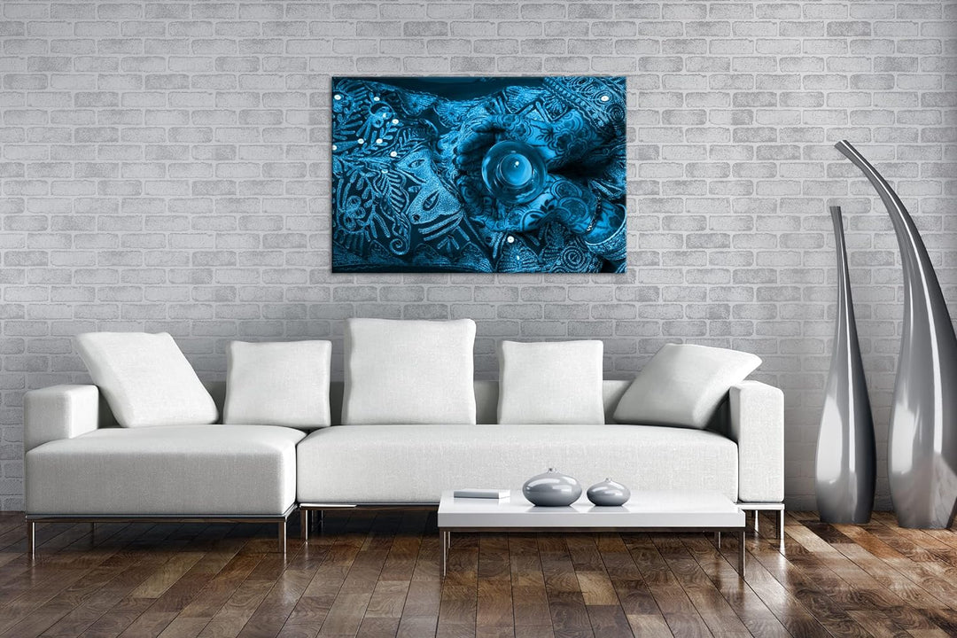 deyoli religiöse Körperbemalung Format: 80x60 Effekt: Monocrome Blau als Leinwand, Motiv fertig gera