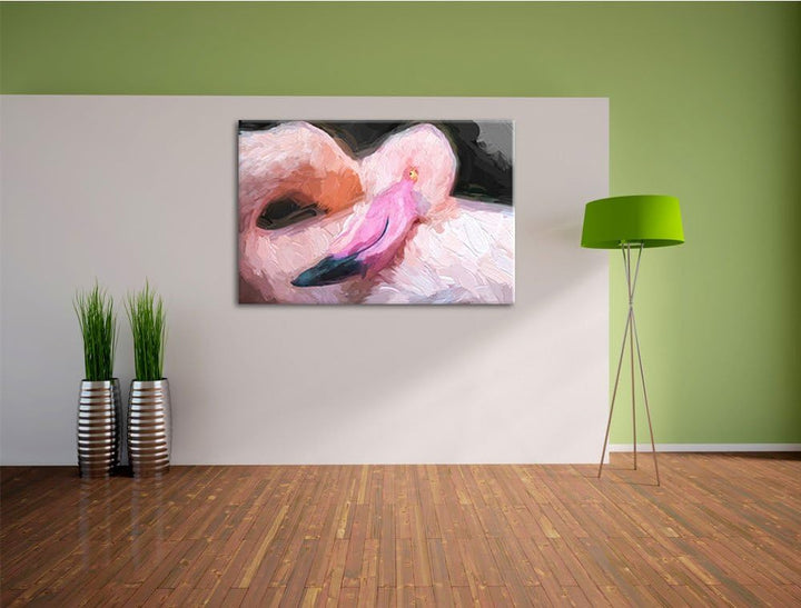 eleganter Flamingo schwarz/weiss Deluxe Format: 100x70 cm auf Leinwand, XXL riesige Bilder fertig ge