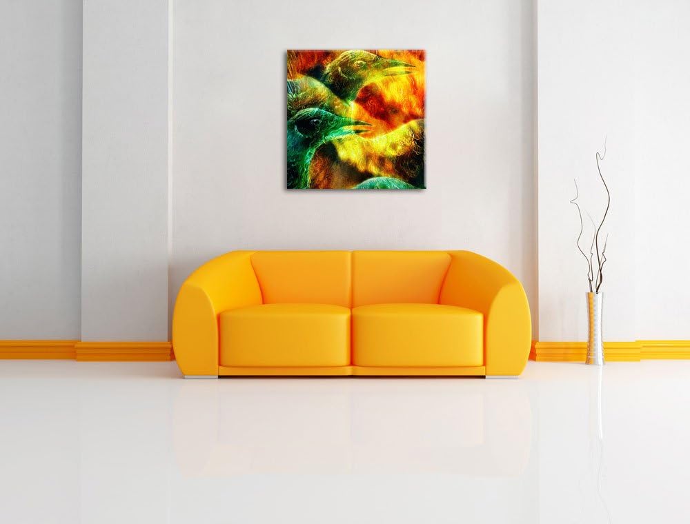 Vogel Phönix Collage, Format: 70x70 auf Leinwand, XXL riesige Bilder fertig gerahmt mit Keilrahmen,
