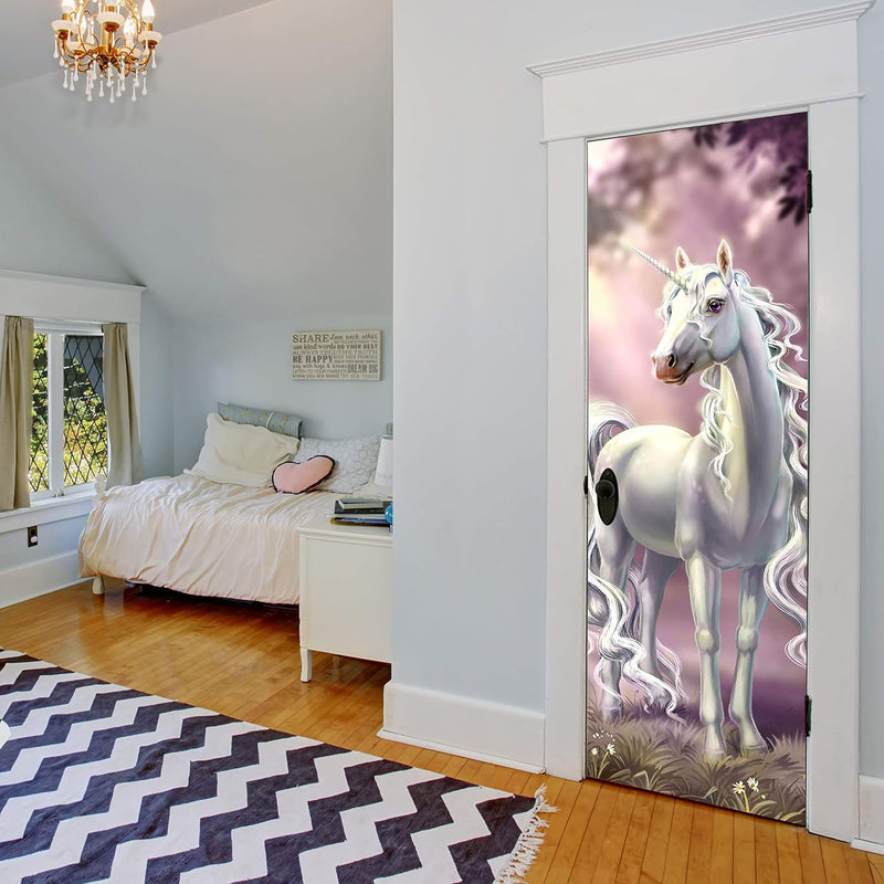 wandmotiv24 Türtapete Prinzessinnen Einhorn, Weiss, Fantasy 70 x 200cm (B x H) - Dekorfolie selbstkl