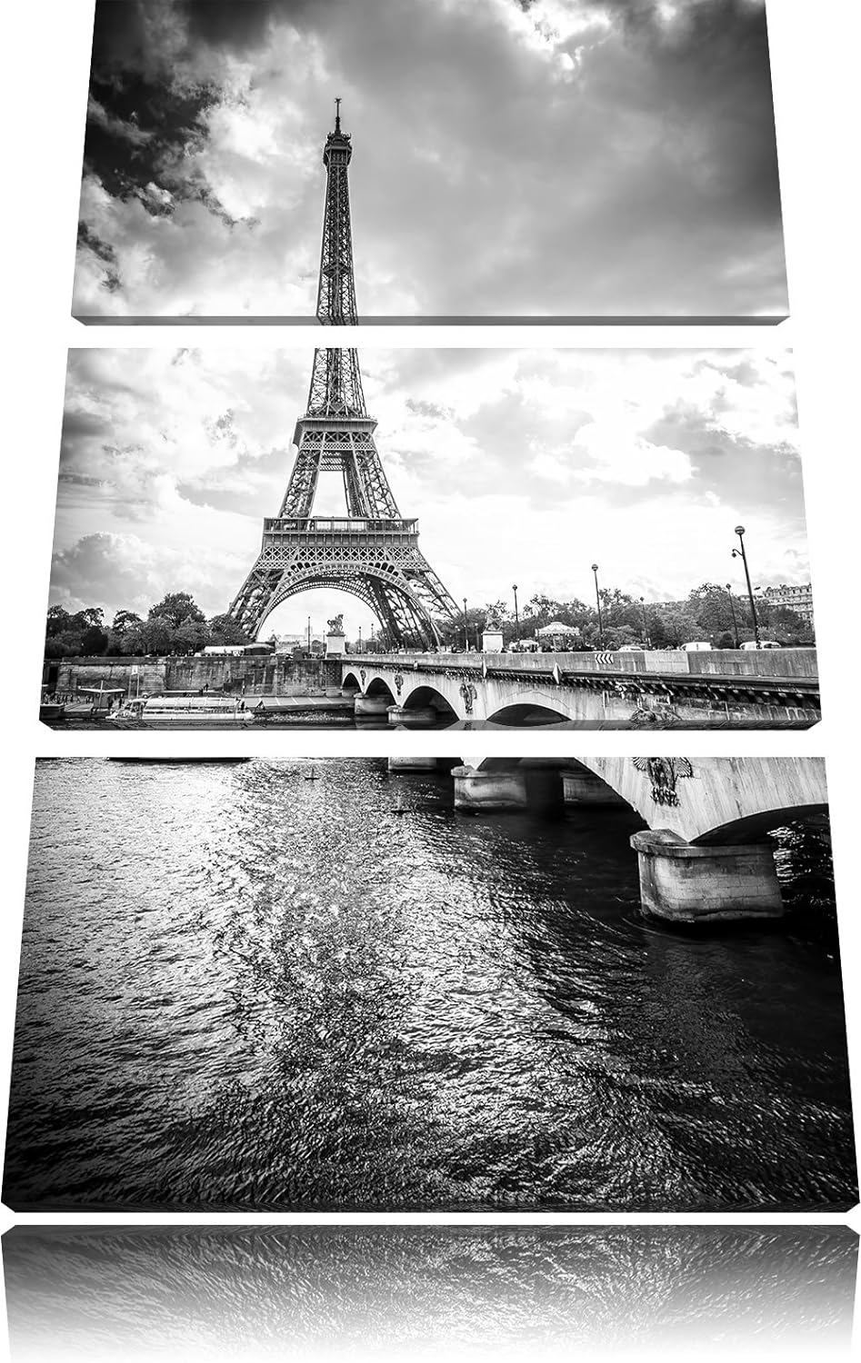 Pixxprint Eiffelturm in Paris Kunst B&W / 3-Teilig/Gesamtmass 120cm Leinwandbild bespannt auf Holzra