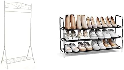 SONGMICS Garderobenständer, Garderobe, Kleiderständer mit Schuhablage HSR01W Schuhregal mit 3 Ebenen