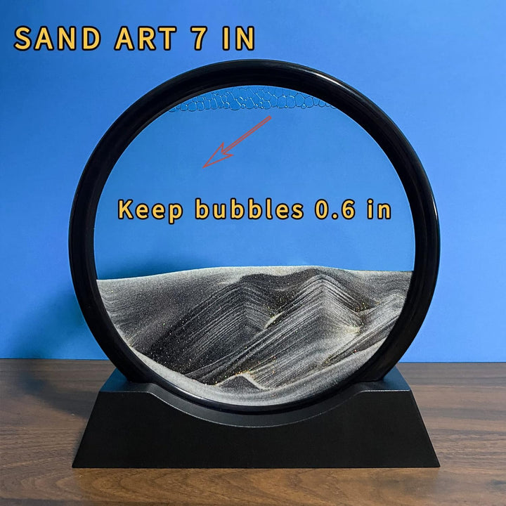Dynamisch 3D Sandbilder zum Drehen, Fliessende Sandmalerei runder Glas Rahmen, Bewegtes Sandbild Nat