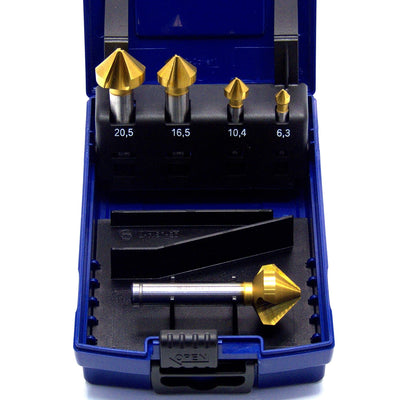 WSH-TOOLS Kegelsenker Set 5-teilig HSS-E Co5 –ungleich geteilt– Titan-beschichtet 6,3 mm - 25mm 90°