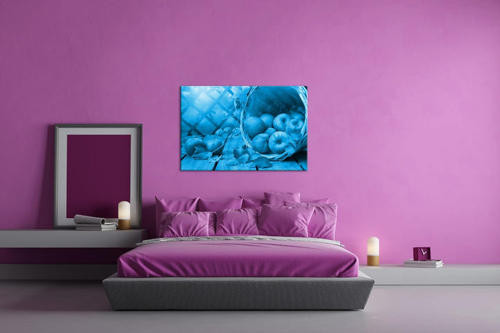 deyoli frische Apfel Format: 80x60 Effekt: Monocrome Blau als Leinwand, Motiv fertig gerahmt auf Ech