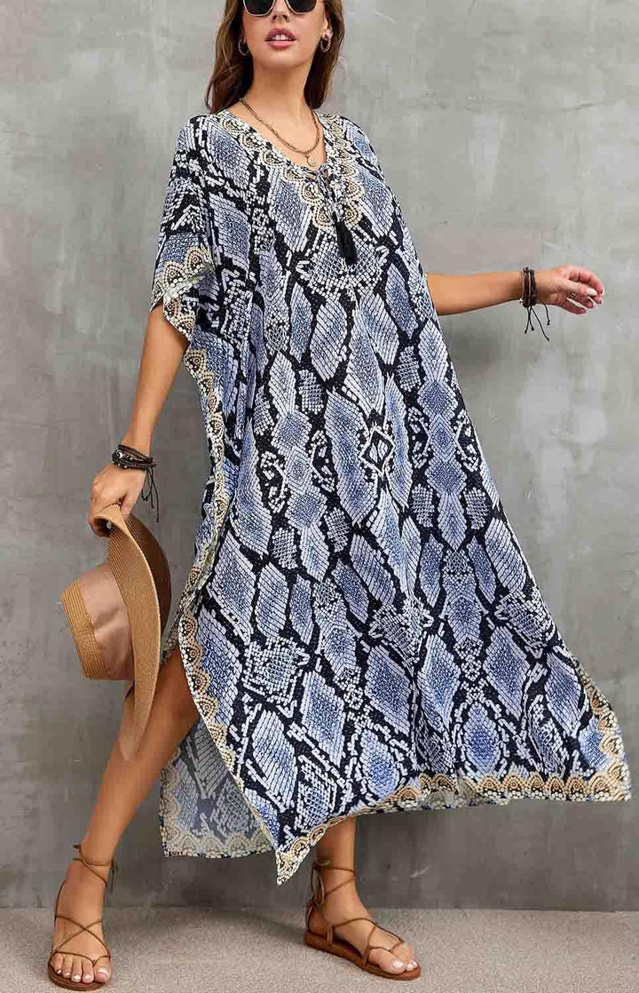 Orshoy Damen Bikini Cover Up Sommerkleid Lang Kaftan Maxikleid Strandponcho V-Ausschnitt Strandkleid