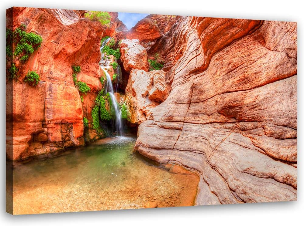 Febby Vlies Leinwandbild XXL Wasserfall-Schlucht 80x60 cm Wandbild Kunst Bilder Schlafzimmer Deko Wo