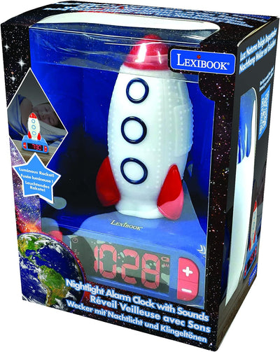 Lexibook - Wecker Nachtlicht Rakete für Kinder, Leuchtende Rakete, Uhr, Wecker für Jungen, Snooze, F