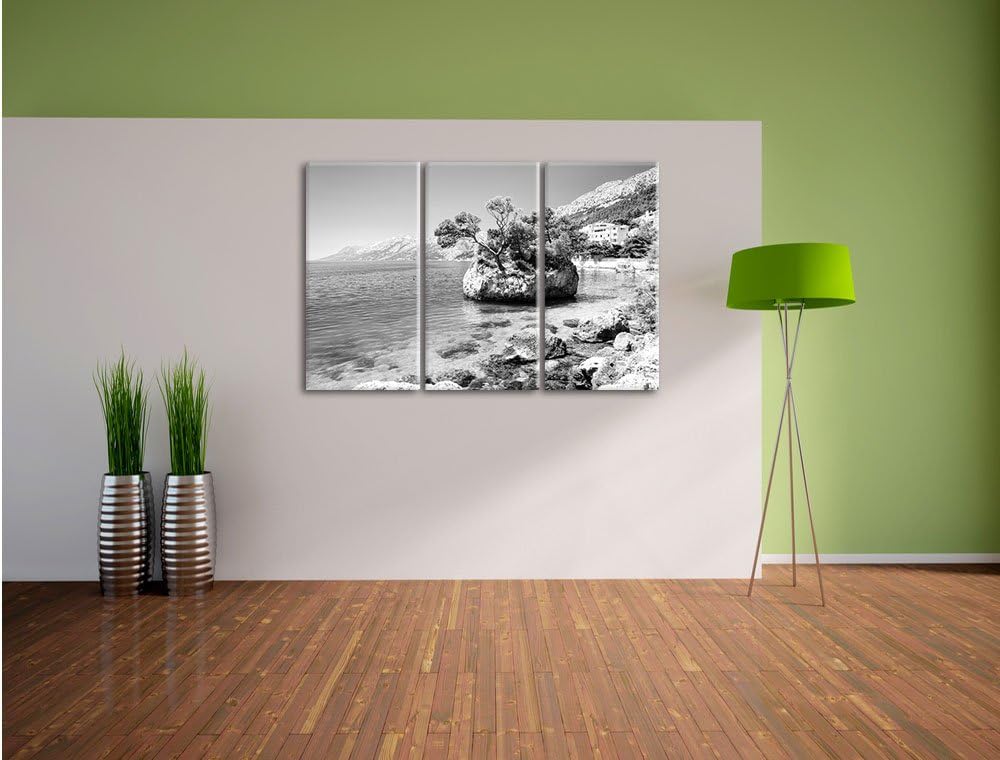 Pixxprint Dalmatia Strand in Kroatien / 3-Teilig/Gesamtmass 120cm Leinwandbild bespannt auf Holzrahm
