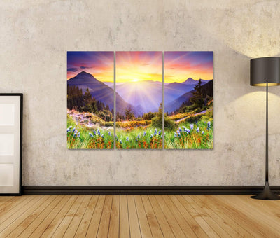 Bild Bilder auf Leinwand majestätischer Sonnenuntergang im Gebirgslandschaft hdr Bild Wandbild, Post