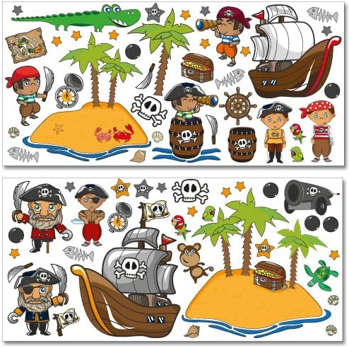 Wandkings Piraten auf Schatzsuche Wandsticker Megapack Set, 83 Aufkleber, Gesamtfläche 260 x 70 cm