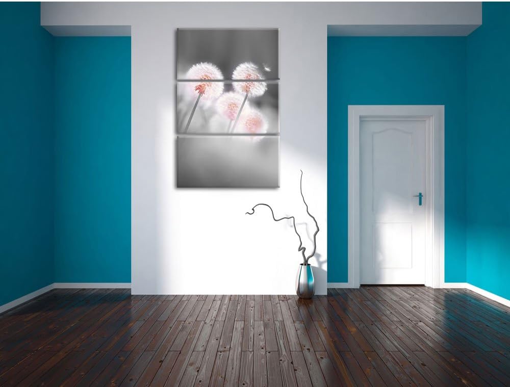 Pixxprint Pusteblumen im morgendlichen Wind B&W Detail 3-Teiler Leinwandbild 120x80 Bild auf Leinwan