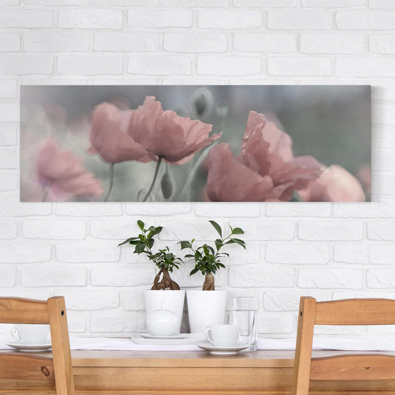 Bilderwelten Leinwandbild - Malerische Mohnblumen - Panorama Quer, 60cm x 180cm, 60cm x 180cm