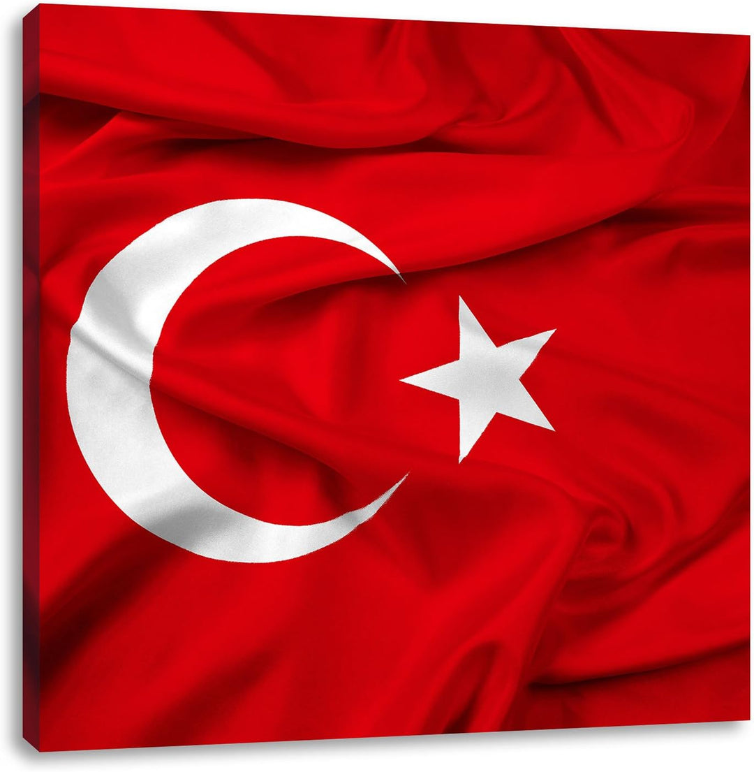Turkey flag Türkei Flagge, Format: 70x70 auf Leinwand, XXL riesige Bilder fertig gerahmt mit Keilrah