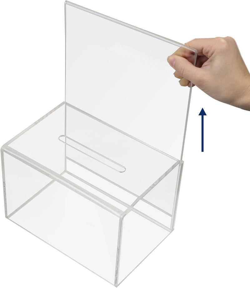 HMF 46916 Acryl Spendenbox mit Blatteinschub | 22 x 15 x 15 cm | DIN A4 | Transparent