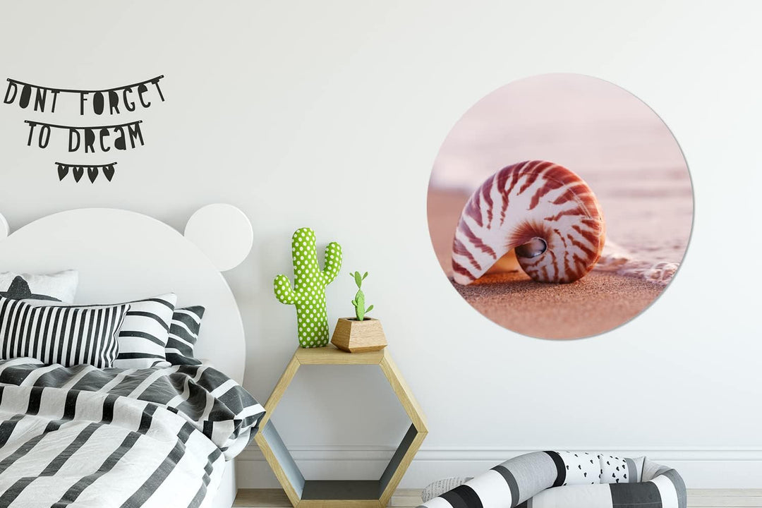 Wandbild Rund Wanddeko Deko Wohnzimmer Bilder 90x90 cm Muschel - Strand - Meer - Sand