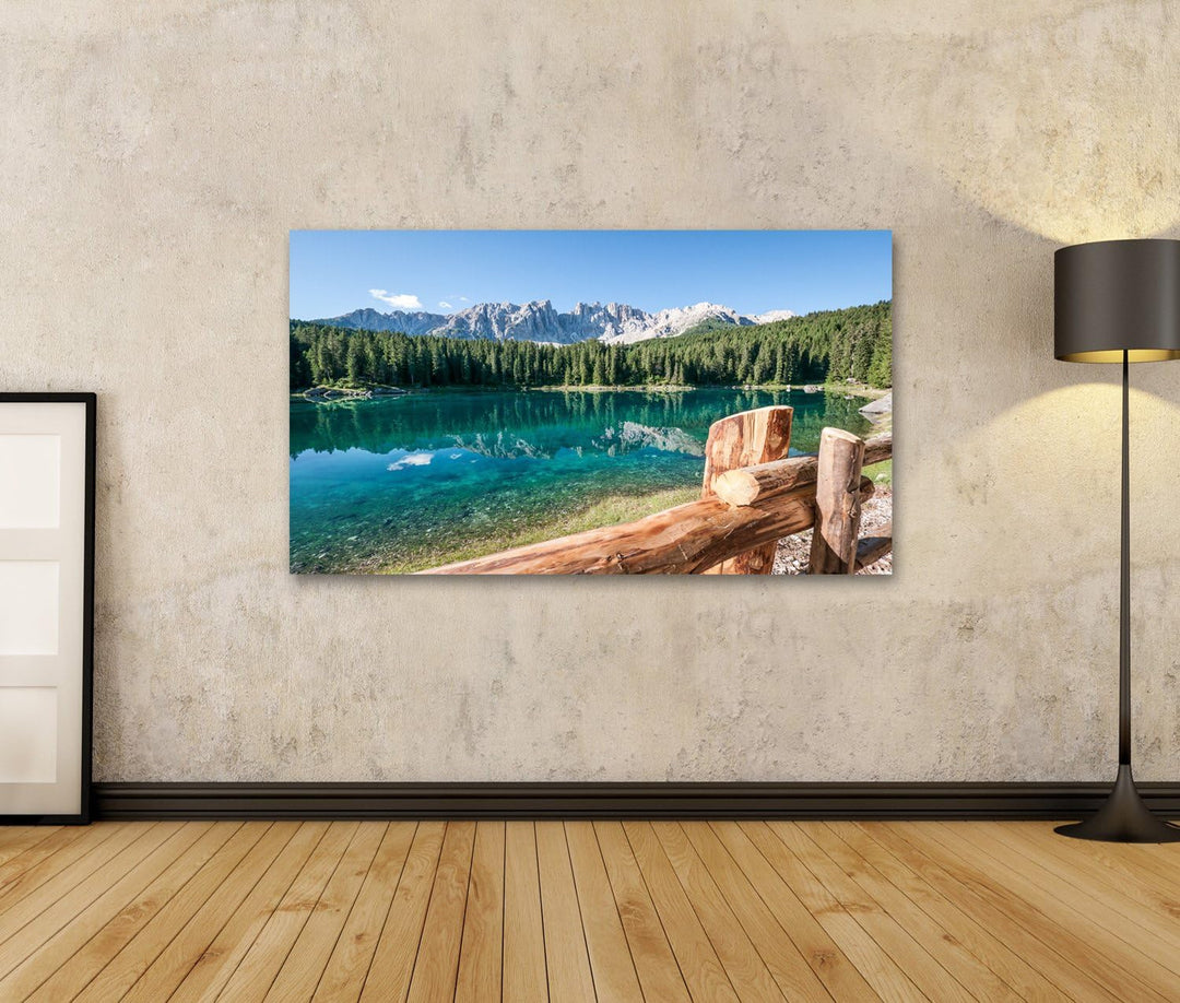 Bild auf Leinwand Karersee in Italien - im Hintergrund die Dolomiten Wandbild Poster Leinwandbild 10