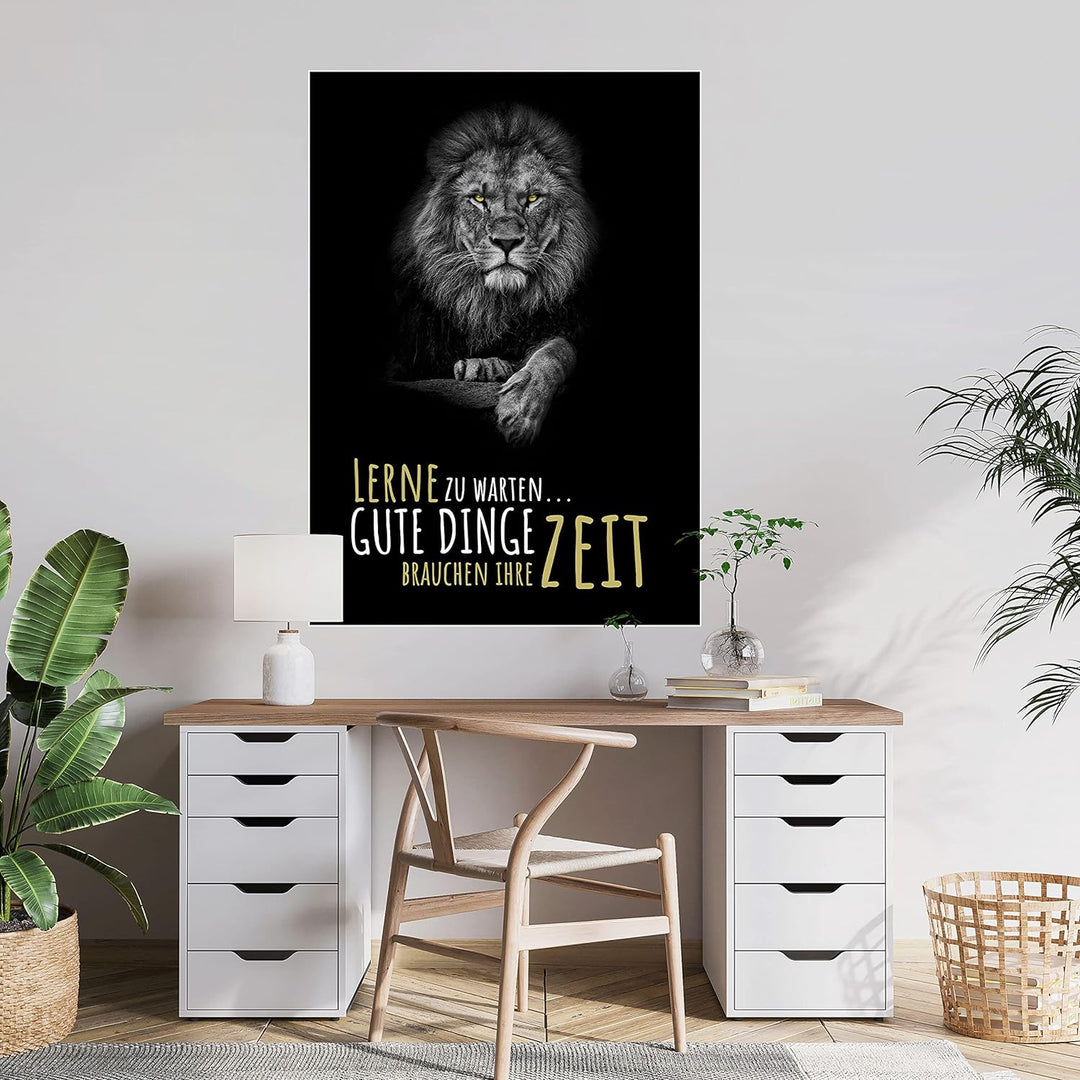 wandmotiv24 Poster als Wanddeko, Grösse Din A0, Gute Dinge brauchen Zeit, Löwe, Moderne Wanddeko, Wa