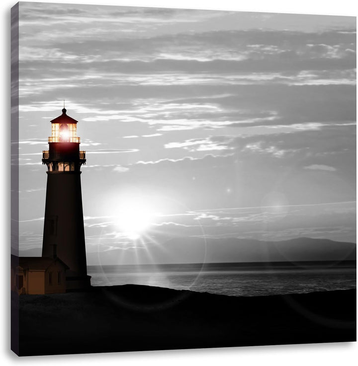 Pixxprint Leuchtturm im Sonnenuntergang als Leinwandbild Quadratisch/Grösse: 70x70 / Wandbild/Kunstd