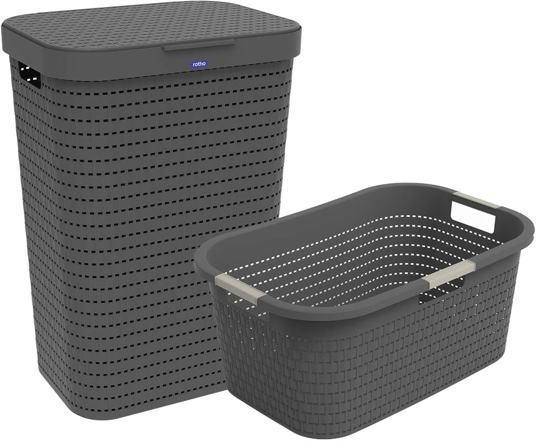 Rotho Country Wäscheset 2tlg. 55l, 40l, Kunststoff (PP) BPA-frei, anthrazit, 55l, 40l, Anthrazit