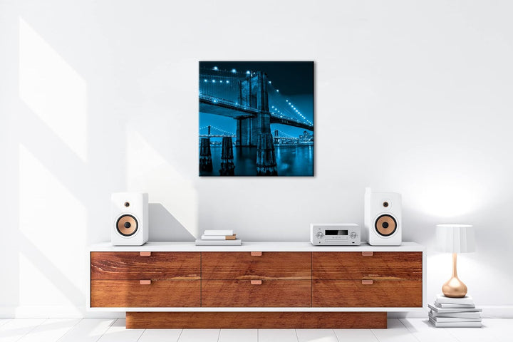 deyoli Brooklyn Bridge in New York Format: 60x60 Effekt: Monocrome Blau als Leinwand, Motiv fertig g