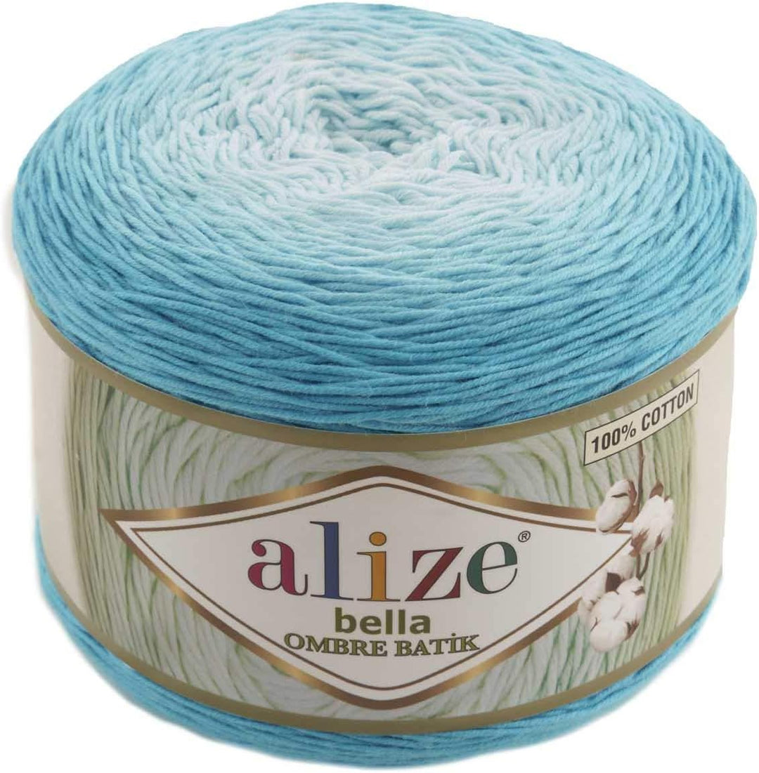 Alize Bella Ombre Batik 100% Baumwolle Garn 1 Big Knäuel 250 g 900 m 984 Yards 7409, 7409