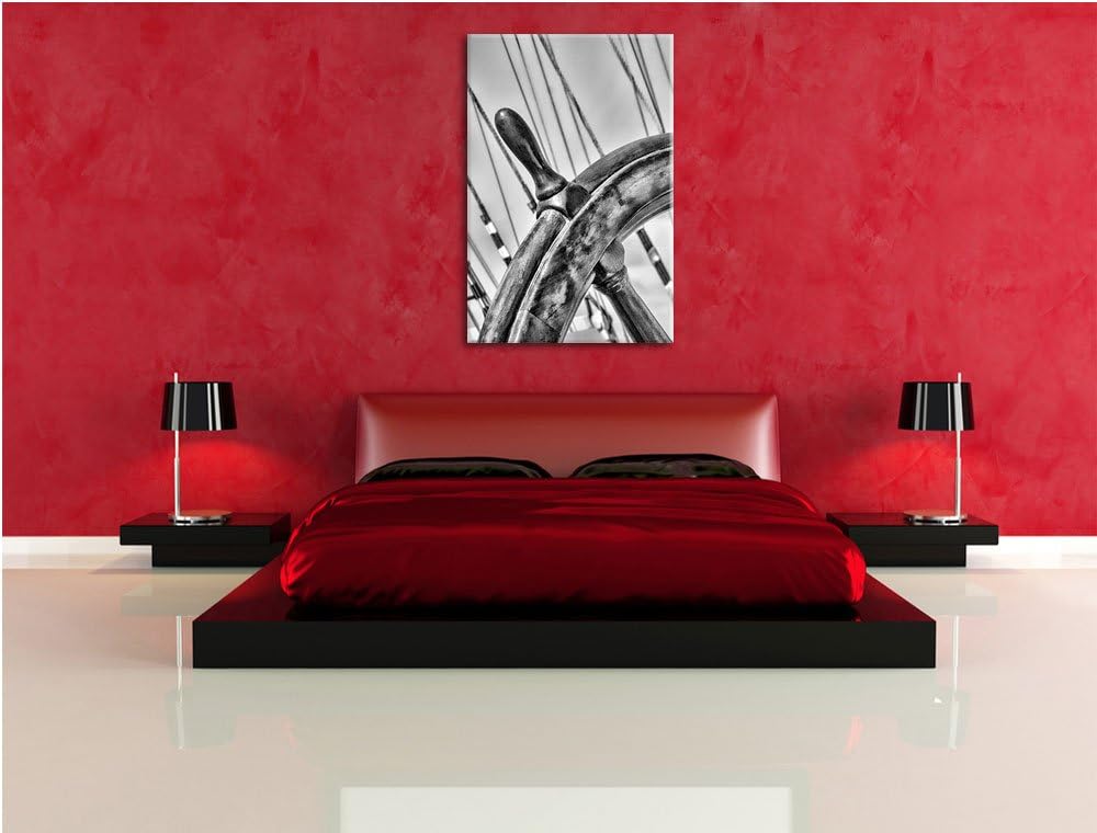 Pixxprint Steuerrad auf einem Schiff 100x70cm Leinwandbild Wandbild Kunstdruck, 100x70