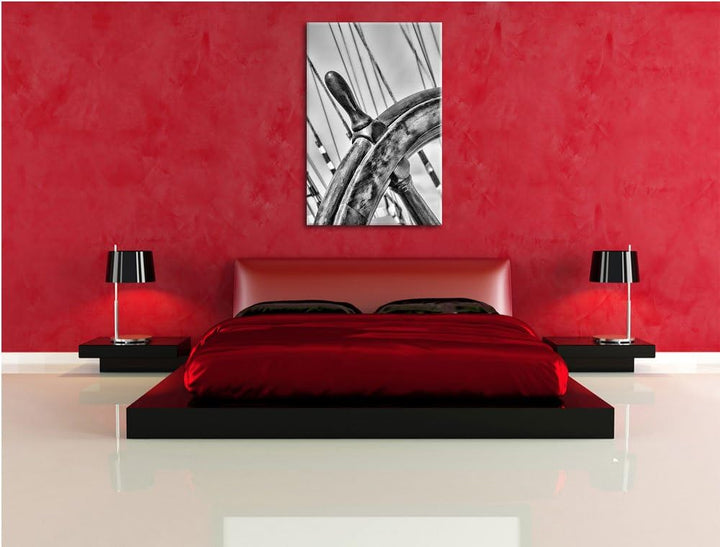 Pixxprint Steuerrad auf einem Schiff 100x70cm Leinwandbild Wandbild Kunstdruck, 100x70