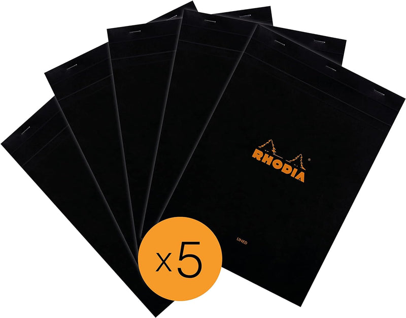 Rhodia 186009C - Packung mit 5 Notizblöcken geheftet No.18, DIN A4 80 Blätter liniert mit Rand 80g,