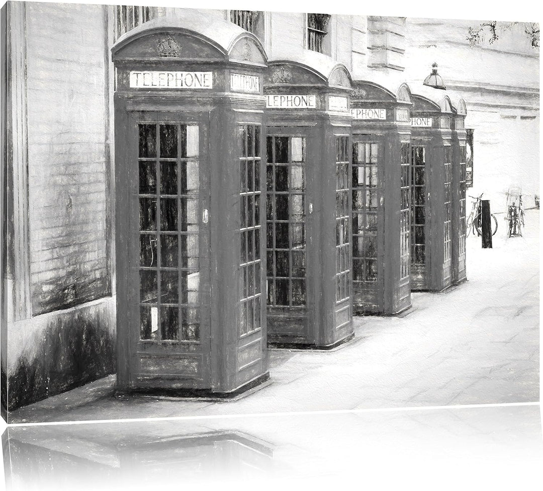 Pixxprint rote Londoner Telefonzellen Kunst als Leinwandbild/Grösse: 100x70 cm/Wandbild/Kunstdruck/f