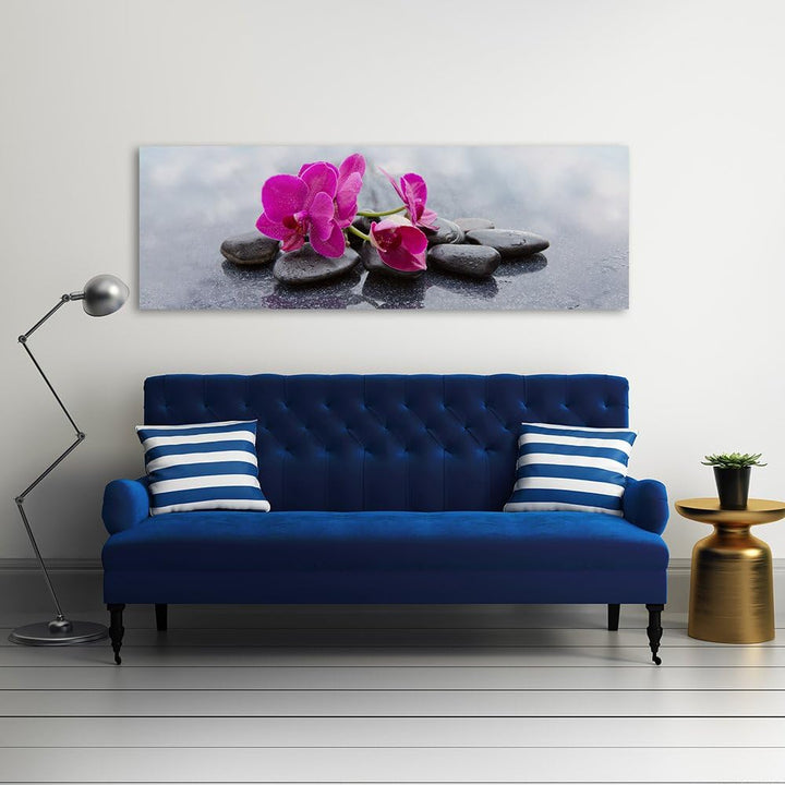 Feeby. Leinwandbild, Bilder, Wand Bild, Wandbilder, Kunstdruck 100x40 cm, ORCHIDEE, ZEN, ROSA