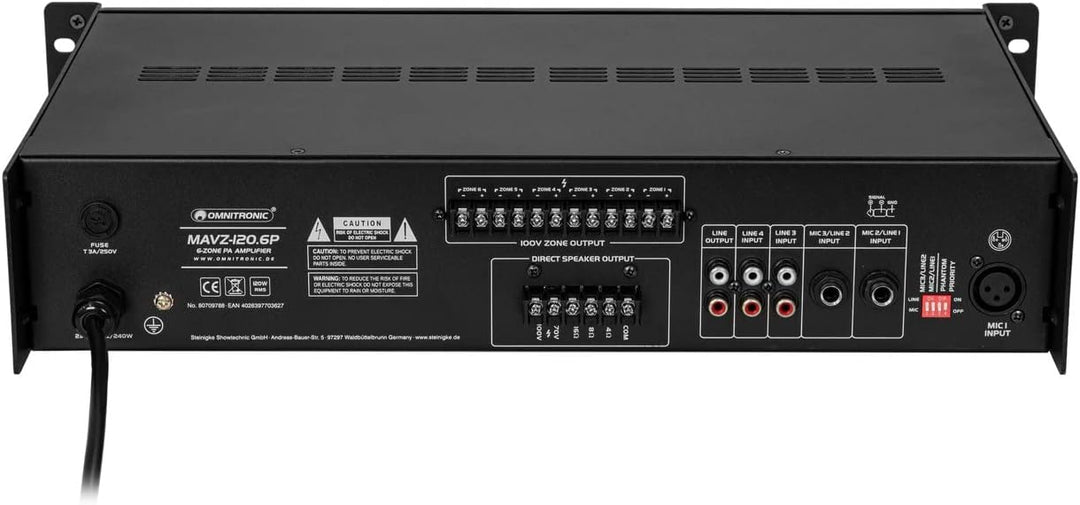OMNITRONIC MAVZ-120.6P ELA-Mischverstärker | 6-Zonen-ELA-Mono-Mischverstärker, MP3-Player & IR-FB, Z