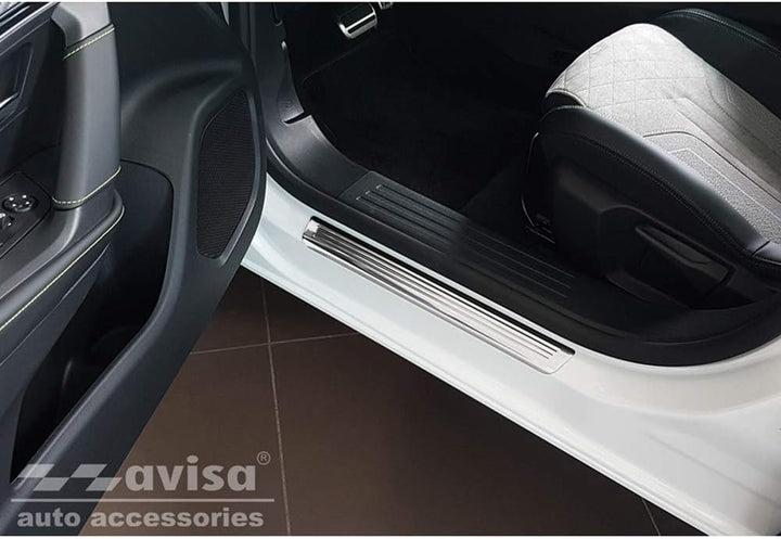 Avisa Stainless Steel Door sill Protectors Compatible with Peugeot 2008 II 2020- 'Lines' - 4-Pieces