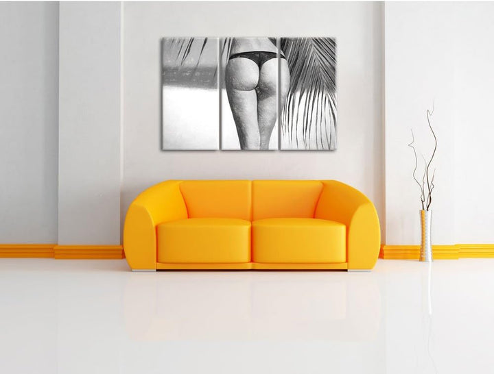 Pixxprint Sexy Frau am Strand Kunst als Leinwandbild/Grösse: 3 Teilig (120x80) cm/Wandbild/Kunstdruc