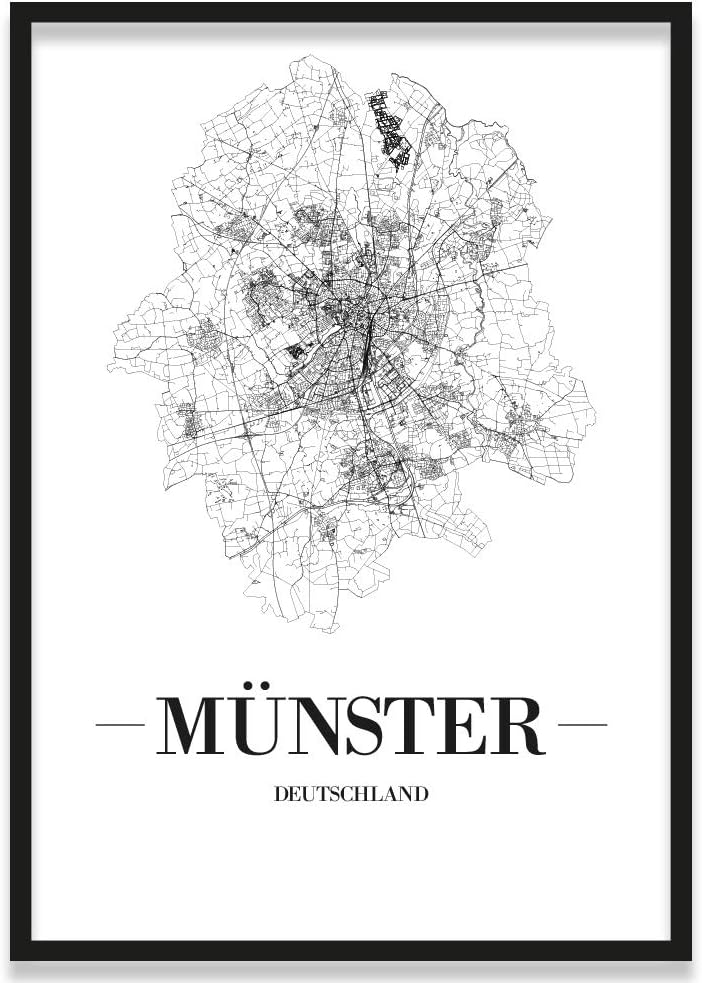 JUNIWORDS Stadtposter, Münster, Wähle eine Grösse, 21 x 30 cm, Poster mit Rahmen, Schrift A, Weiss 2