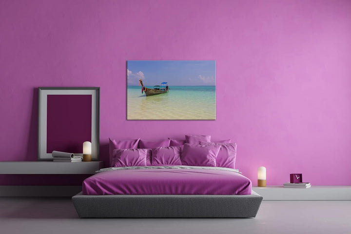 deyoli Boot am Meer im Format: 80x60 als Leinwandbild, Motiv fertig gerahmt auf Echtholzrahmen, Hoch
