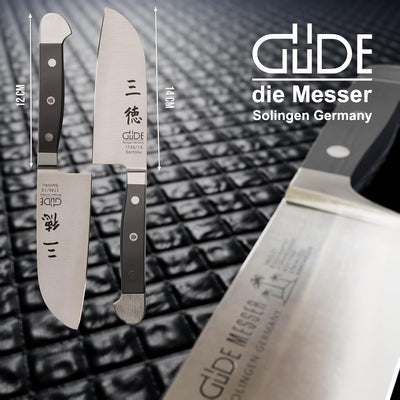 GÜDE Solingen - Santoku geschmiedet, 14 cm, POM schwarz, ALPHA, Doppelkropf, Handmade Germany POM 14